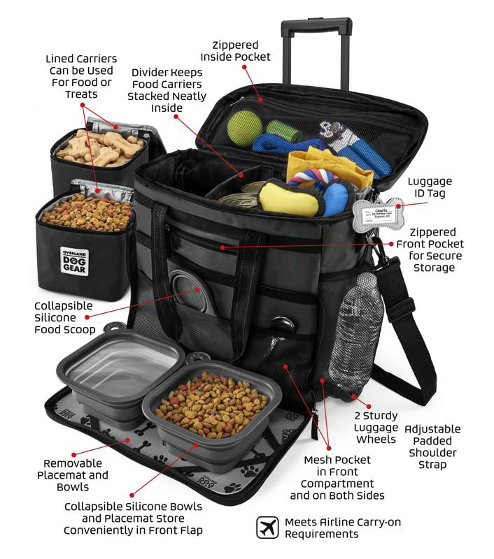 Mobile Dog Gear Rolling Week Away Bag， Black