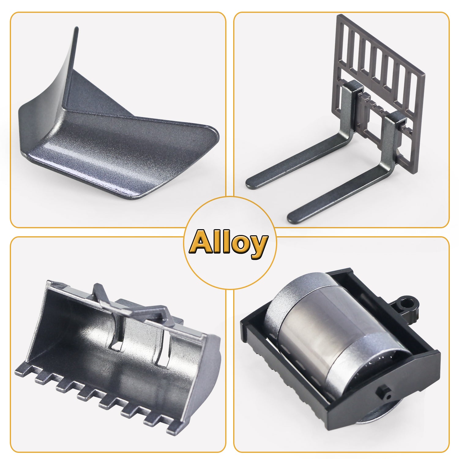 1:55 Construction Vehicle Toy Set Snow Plow Road Roller Forklift Bulldozer Toy for Kids， 4 Alloy Interchangeable Parts