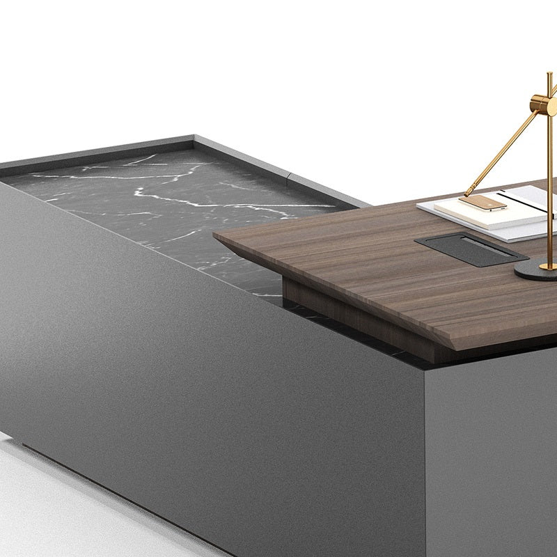 ARMANDO Executive Desk 220cm Right Return - Hazelnut & Grey