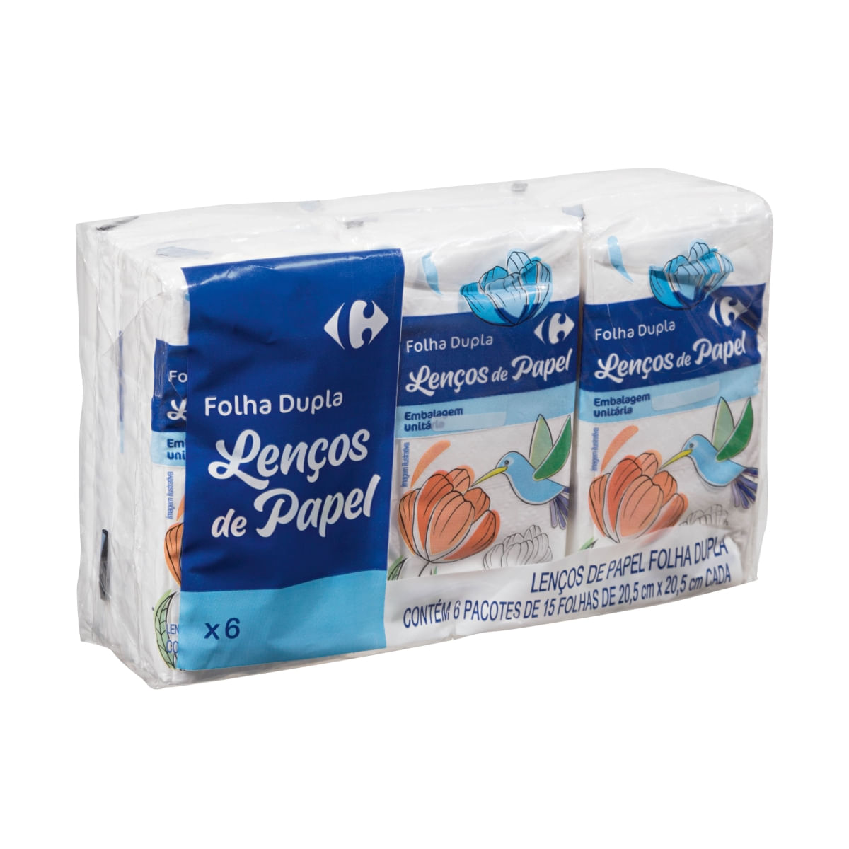 Lenco de Papel Folha Dupla Carrefour com 6 Unidades