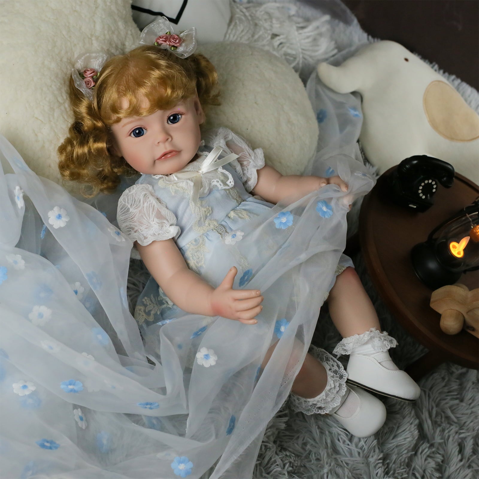 Lifelike Reborn Baby Dolls Girl, 18 Inch Realistic Baby Doll Silicone Full Body with Blond Hair, Baby Toddler with Doll Accessories for Kids Age 3+