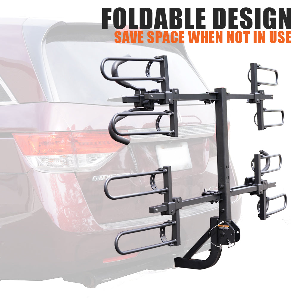 BV 4-Bike Rack Hitch Mount For Car SUV Trunk Bicycle Platform Carrier Max 140LBS With 2