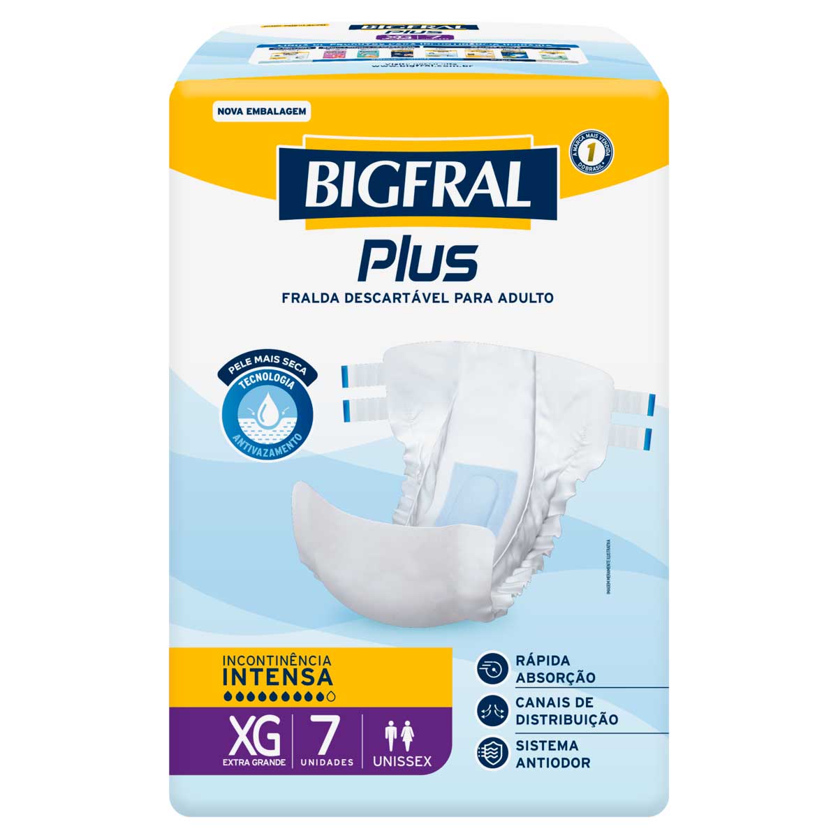 Fralda Descartavel Adulto Bigfral Regular Plus XG Pacote 7 Unidades