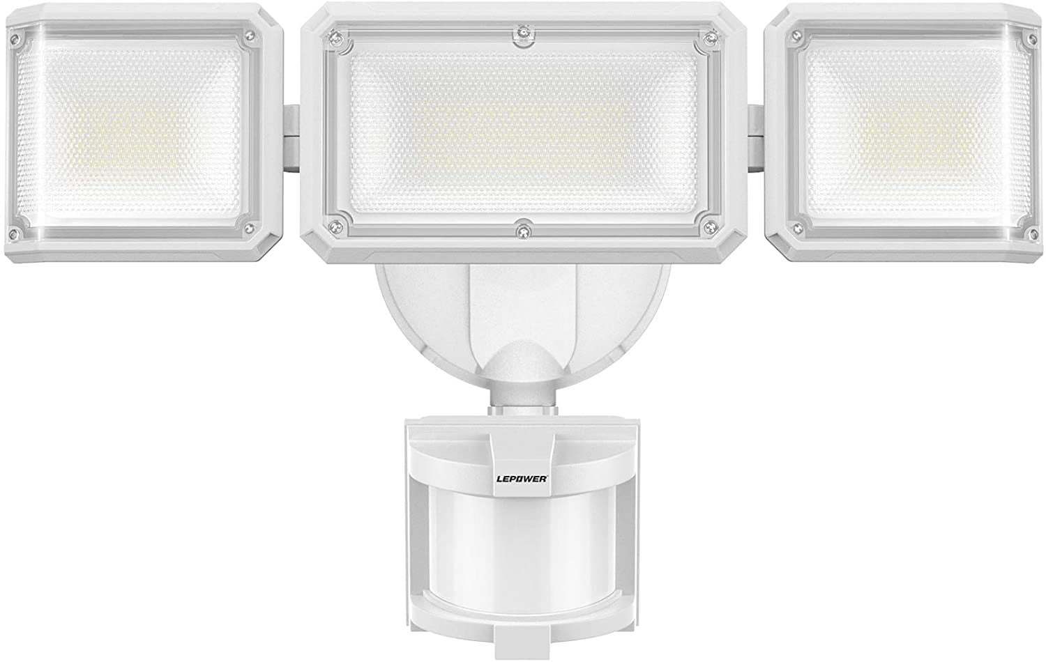 LEPOWER 42W LED Security Lights Motion Sensor Outdoor Light， 4200LM Dusk to Dawn Flood Light， Innovative Head Design， 3 Modes， 5000K， IP65 Waterproof， 3 Head Motion Detected for Garage， Yard