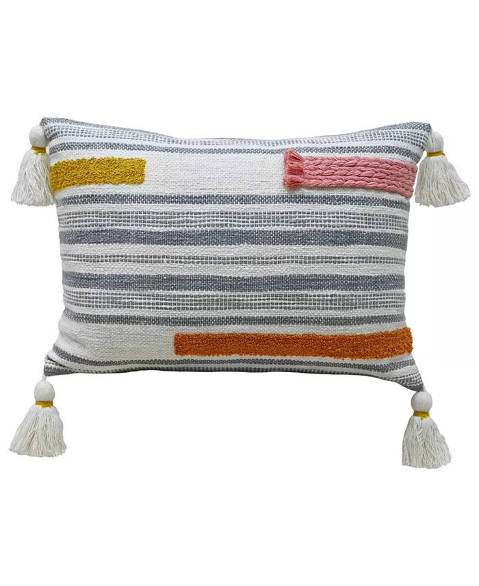 Vibhsa Linden Street Handwoven Embroidery Braid Couching Decorative Pillow， 14'' x 20''