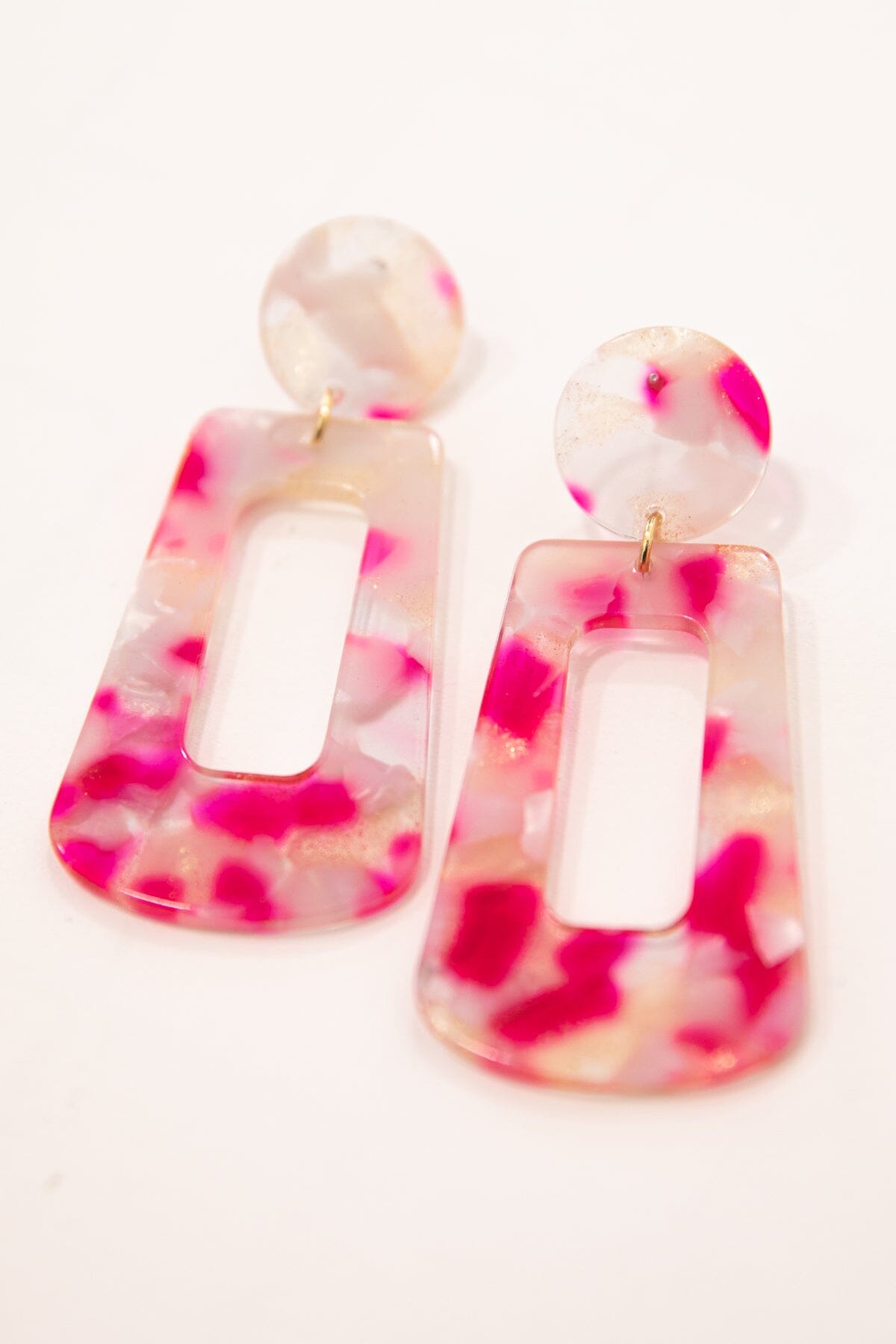 Hot Pink and Blush Acetate Rectangle Earrings