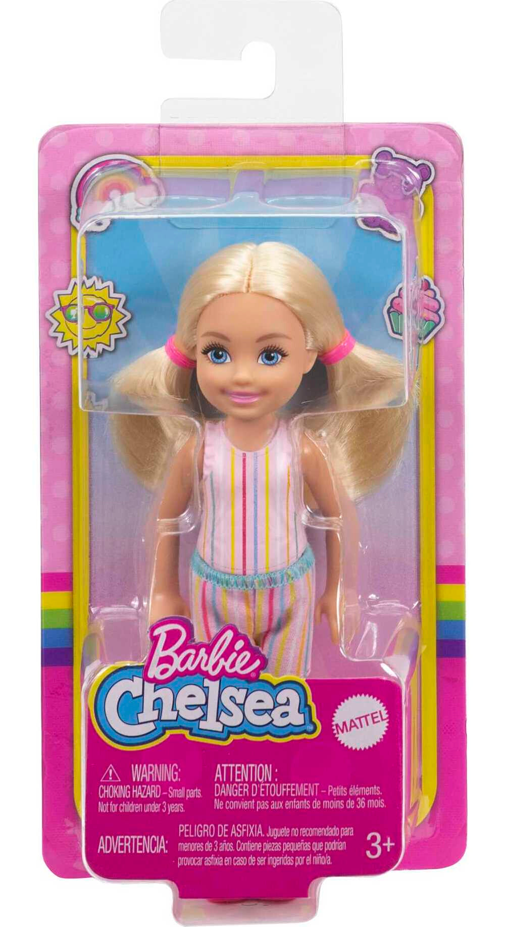 Barbie Chelsea Small Doll with Blonde Hair in Pigtails & Blue Eyes in Removable Striped Dress