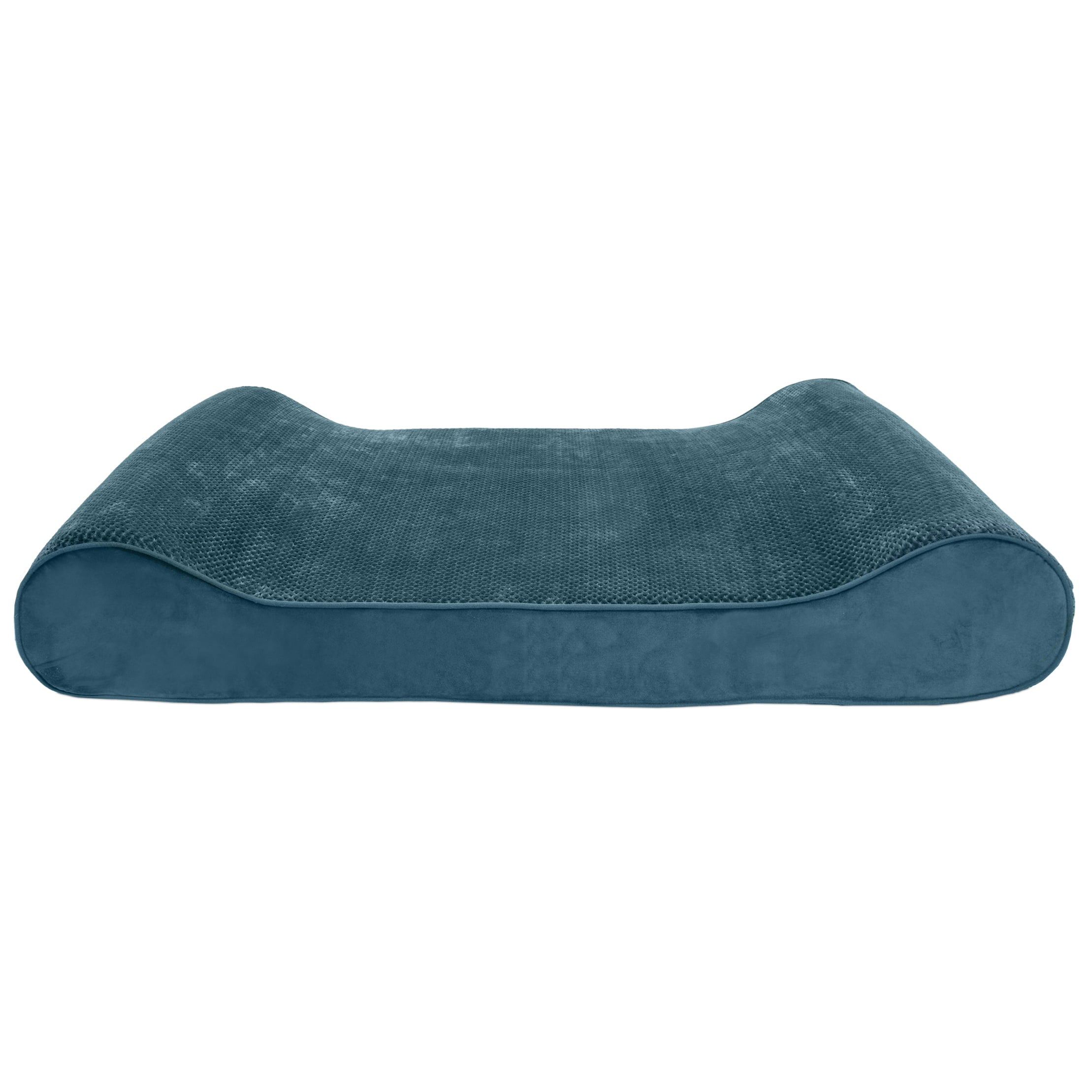 FurHaven | Cooling Gel Minky Plush and Velvet Luxe Lounger Pet Bed for Dogs and Cats， Spruce Blue， Giant