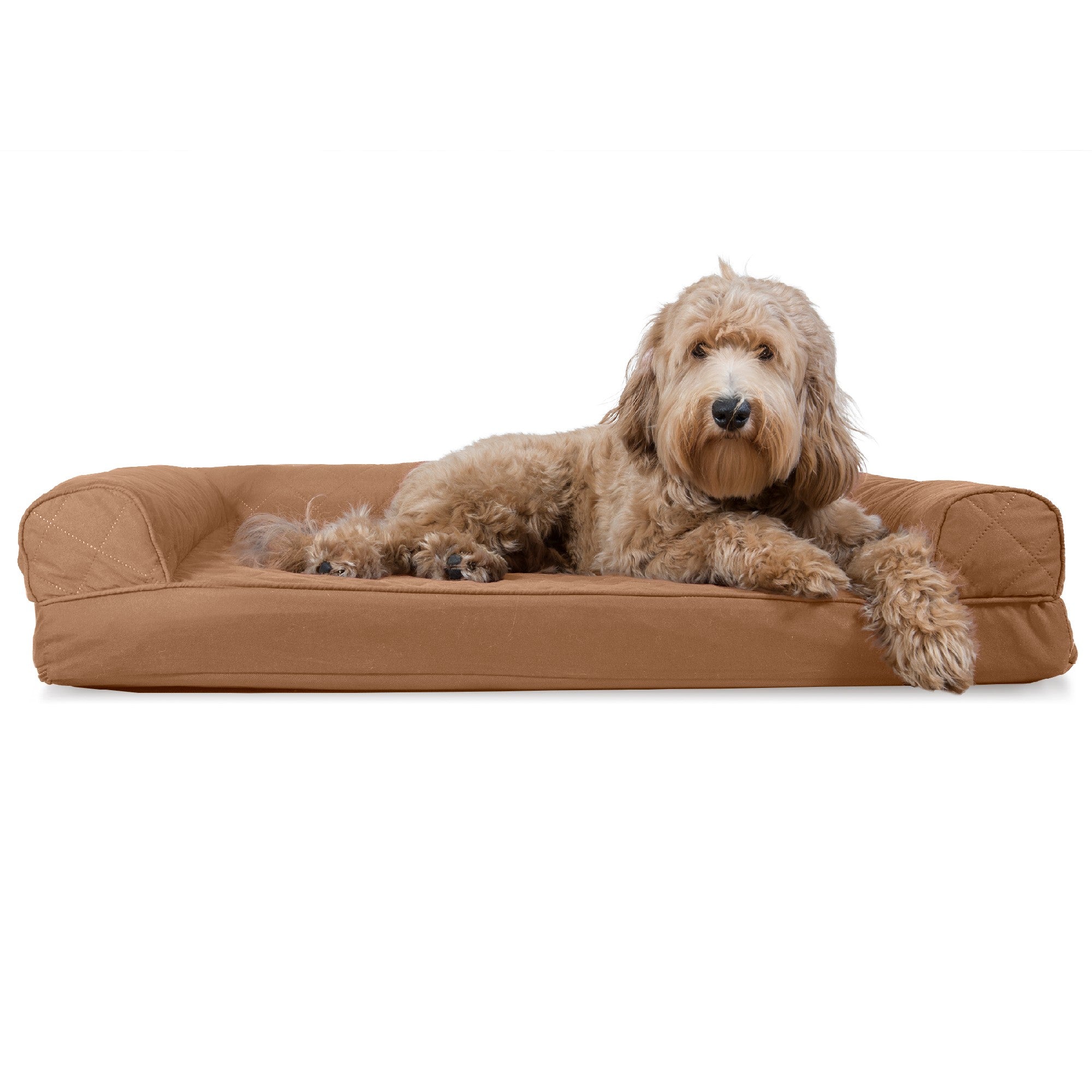 FurHaven Pet Products | Cooling Gel Memory Foam Orthopedic Quilted Sofa-Style Couch Pet Bed for Dogs and Cats， Toasted Brown， Large