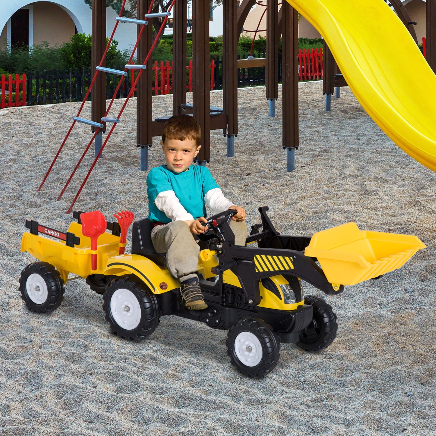 Aosom Ride On Excavator Kids Toy Construction Equipment with Pedal Controls， 6 Wheels， and Controllable Dirt Bucket