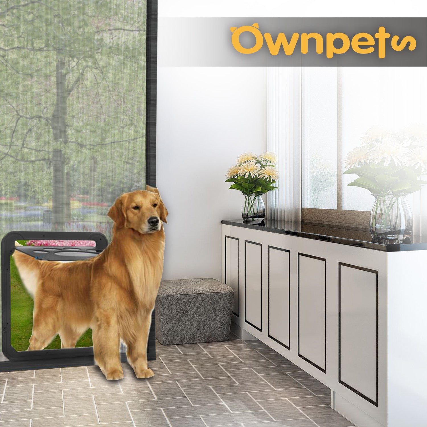 Ownpets Lockable Pet Screen Door， with Magnetic Locking Function， Plastic Door for Dog and Cat