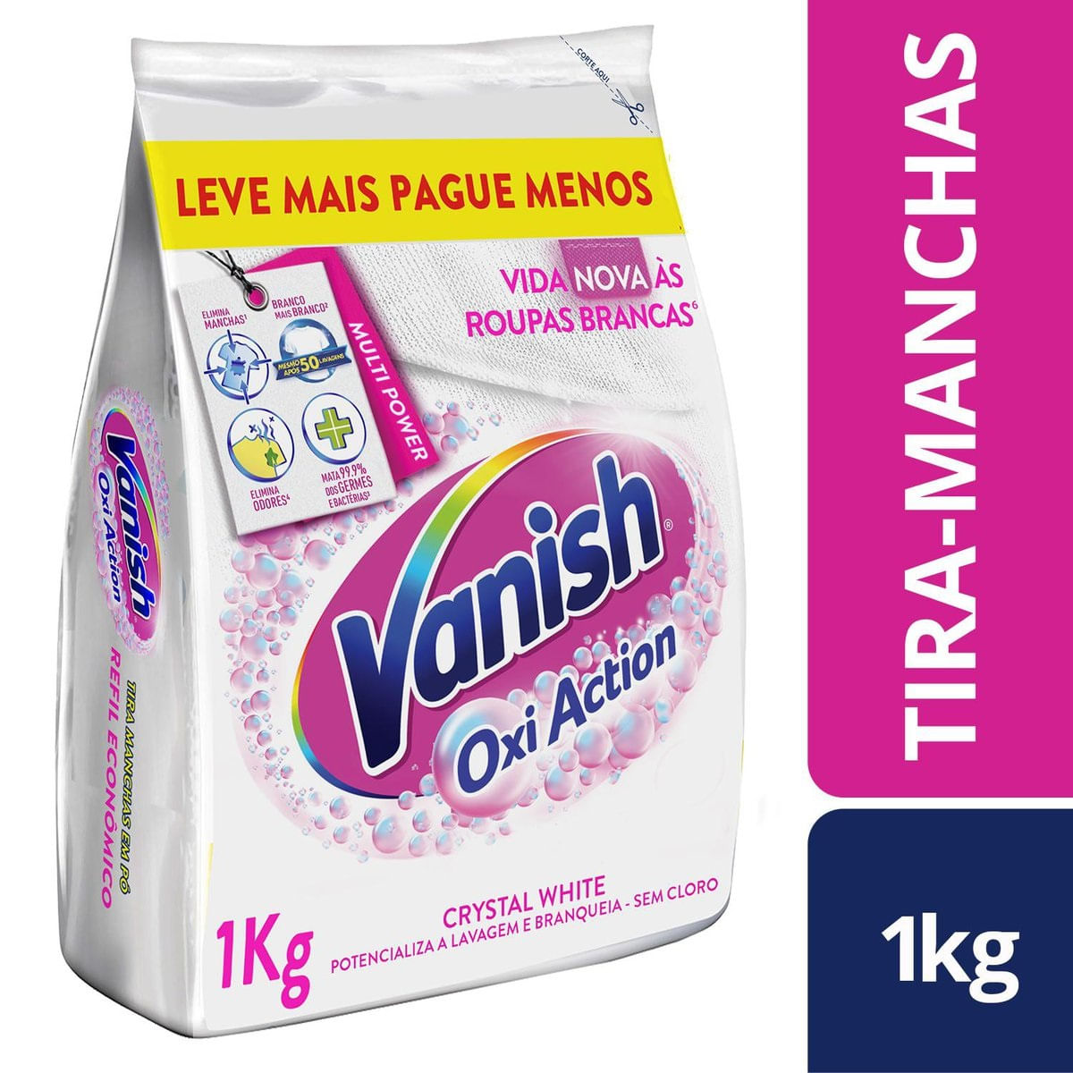 Tira Manchas Vanish em Po Crystal White Oxi Action para roupas brancas Refil Economico 1kg