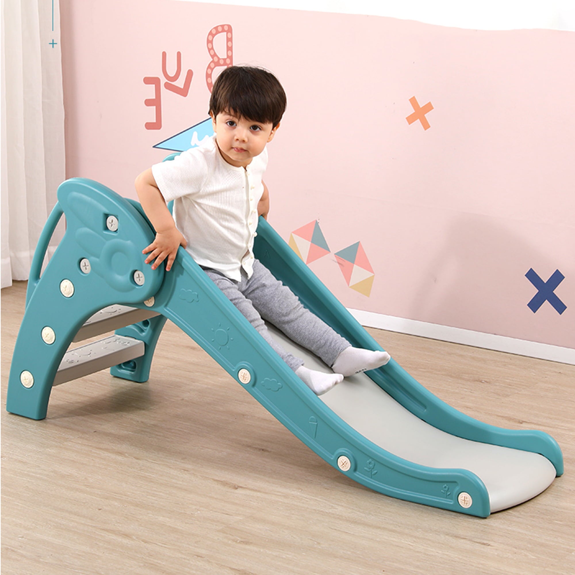 REIDIU Freestanding Baby Slide Indoor First Play Set，Green
