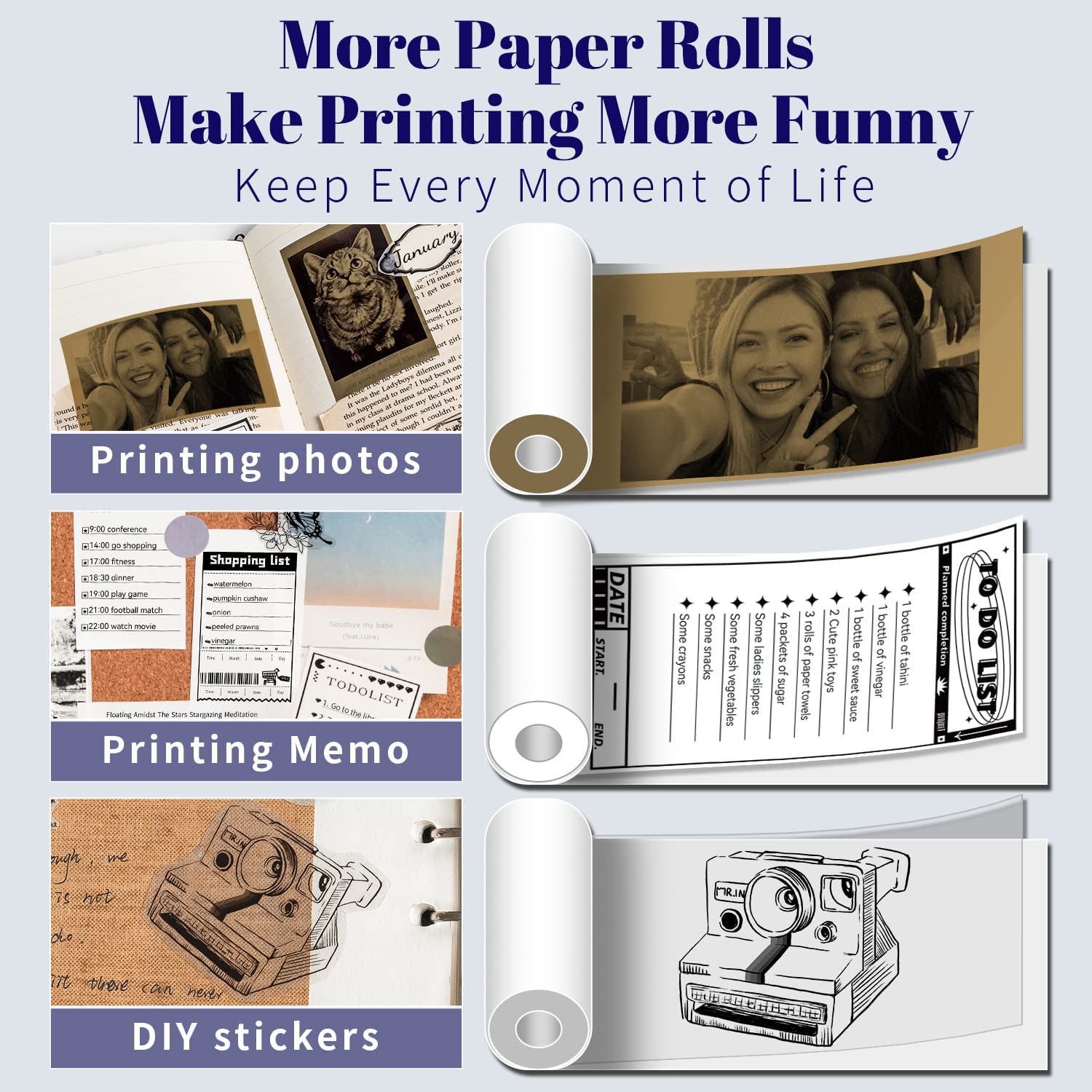 Portable Mini Sticker Printer, M02D Portable Wireless Printer with 1 Roll Paper, Compatible with iOS Android, Pocket Printer for Small Business, Bullet Journal, Work Plans, Memos