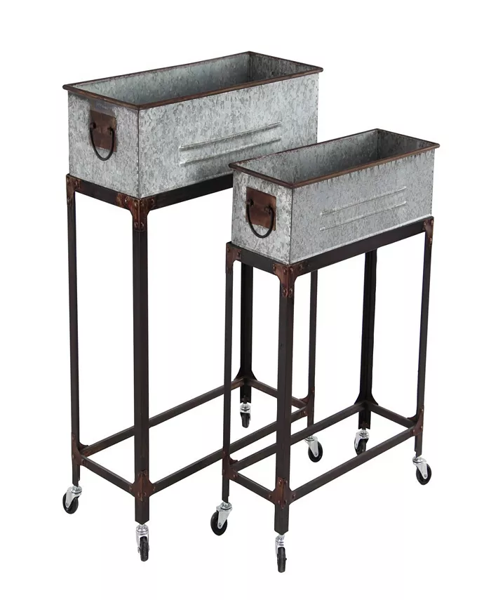 Rosemary Lane Set of 2 Farmhouse Rectangular Gray Rolling Planters