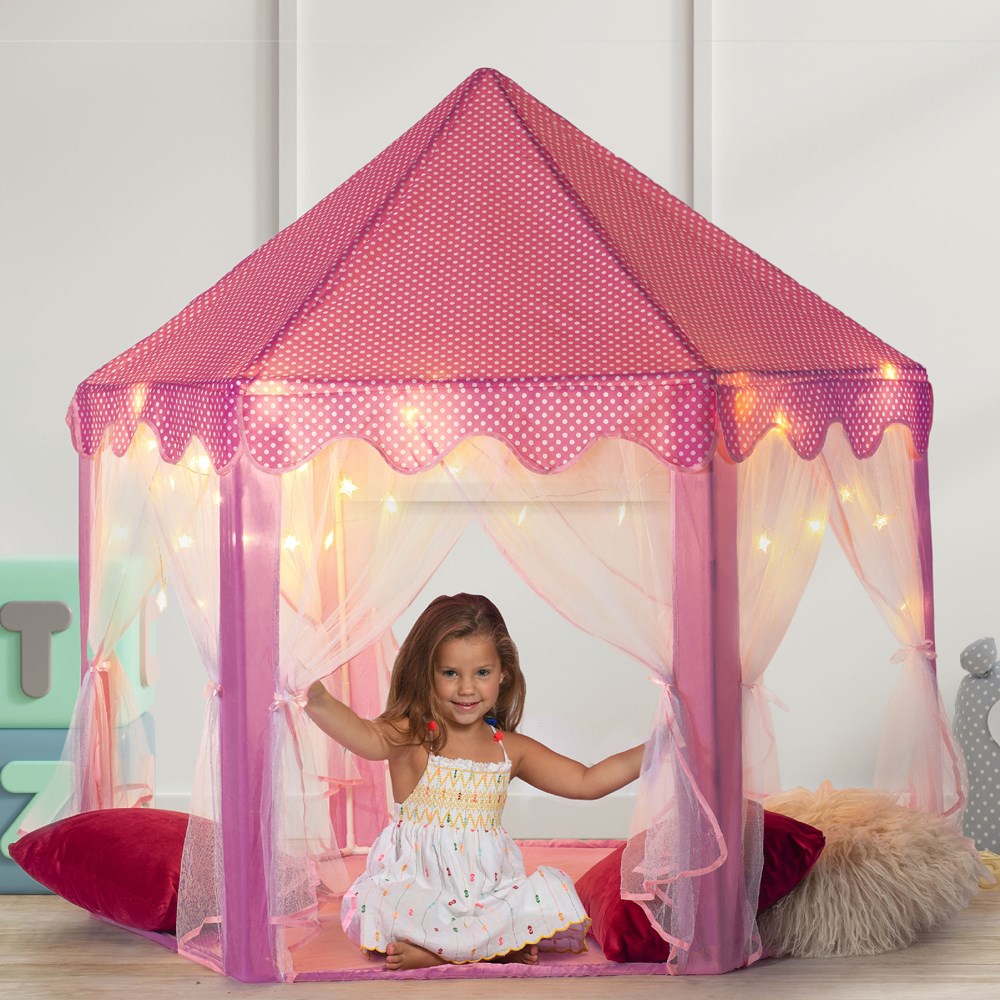 Kids Large Playhouse Tent - Kids Play Tent Princess Castle Pink - Play Tent House For Girls With Star Lights And Carry Bag - Princess Castle Playhouse Tent For Girls Boys Indoor Outdoor - Play22USA