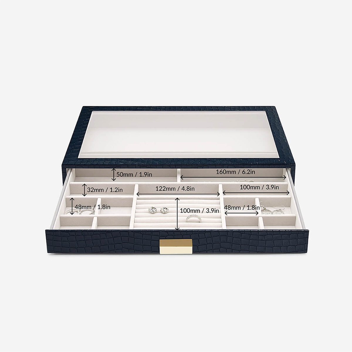 Stackers Navy Vegan Crocodile Supersize Premium Jewelry Box