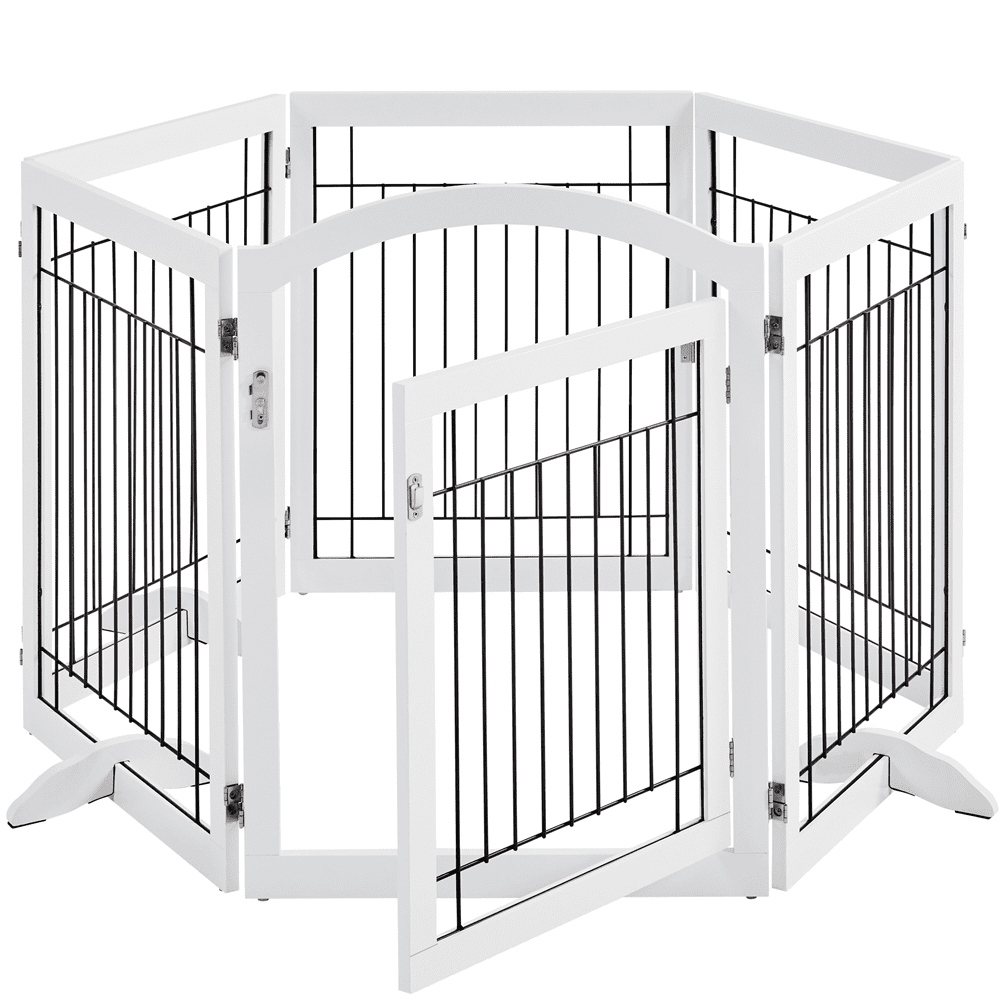 Topeakmart Topeakmart 34″H 6-Panel Foldable Pet Gate Puppy Safety Fence with Door for Dogs， White