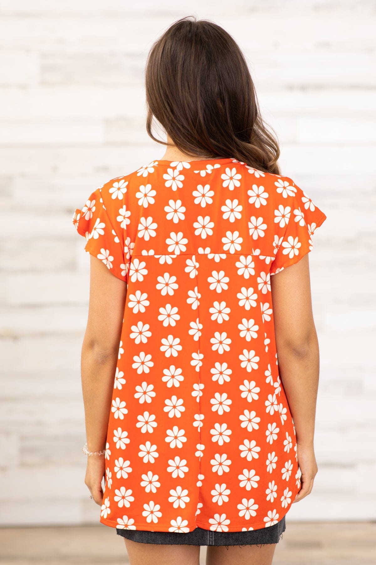 Red and Ivory Daisy Print Ruffle Sleeve Top