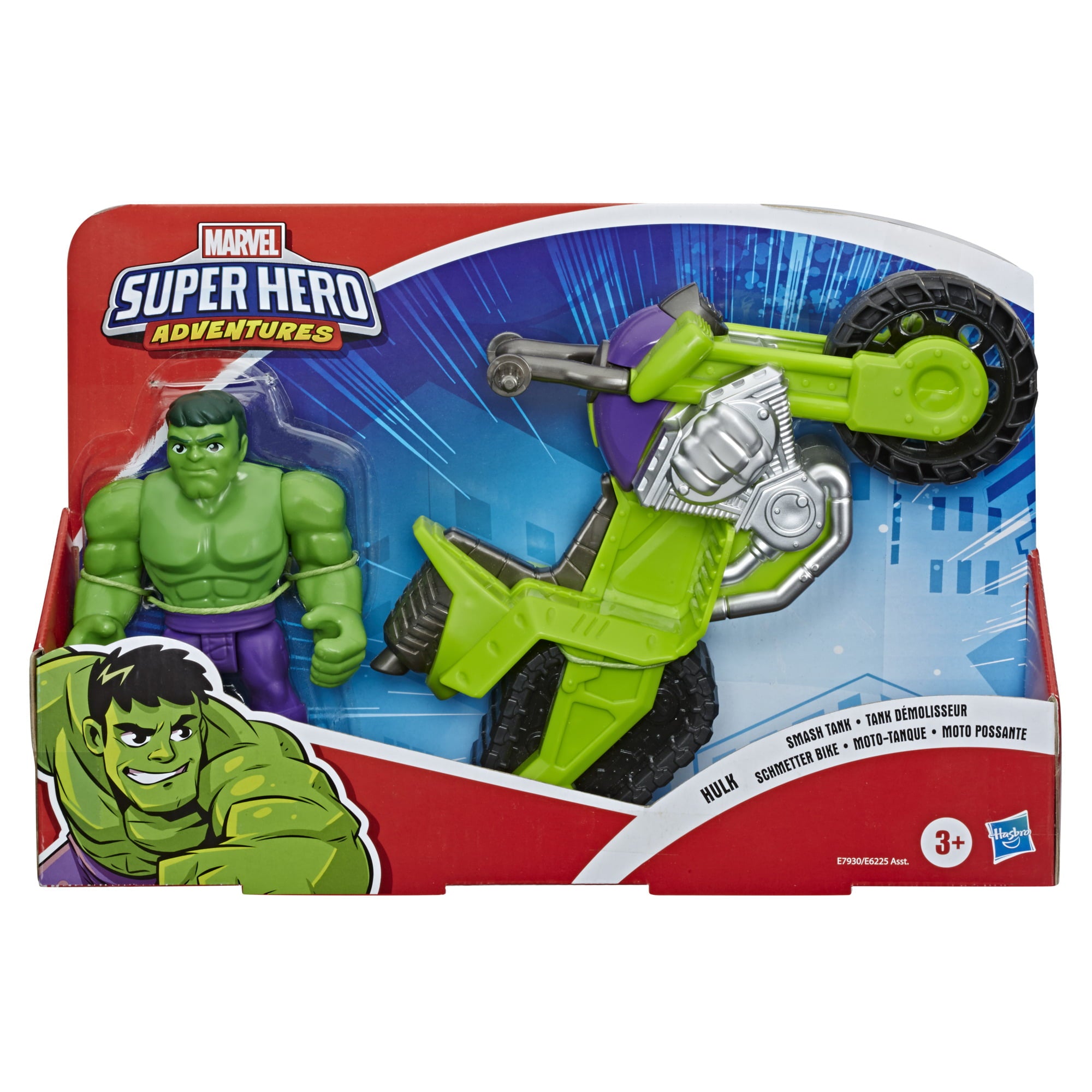 Playskool Heroes Marvel Super Hero Adventures Hulk Smash Tank， 5-Inch Figure and Motorcycle Set