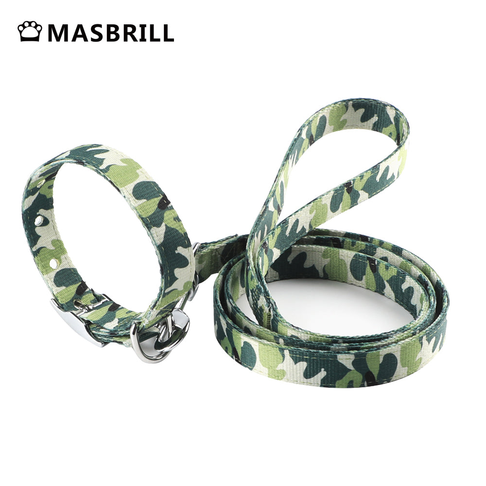 MASBRILL Durable Dog Collar Nylon Camouflage Adjustable Collar for Small Medium Dog Light-Green-S