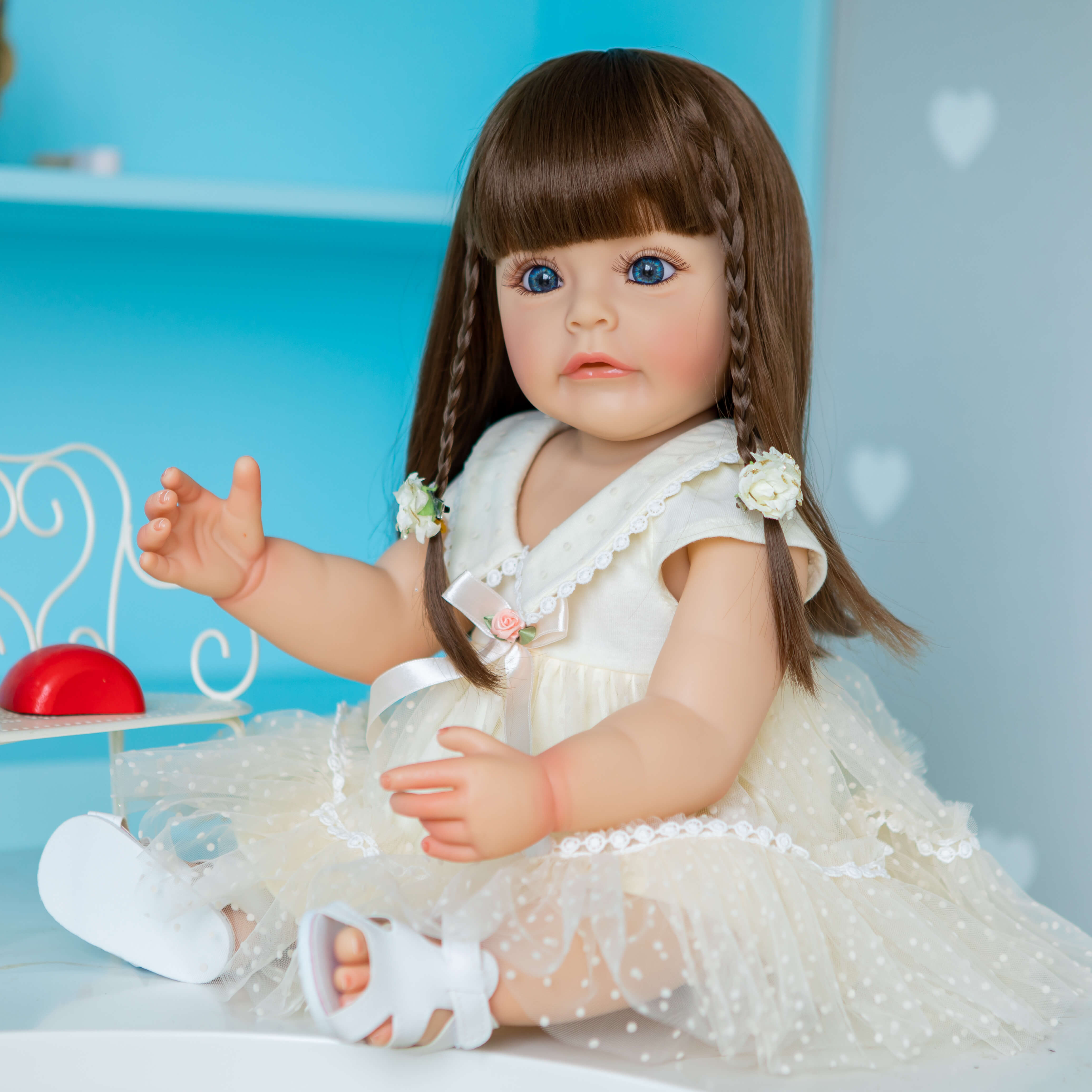 Reborn Dolls Lifelike Girls Long Hair 22 inch Reborn Baby Dolls Full Body Silicone Newborn Babies Realistic Girls
