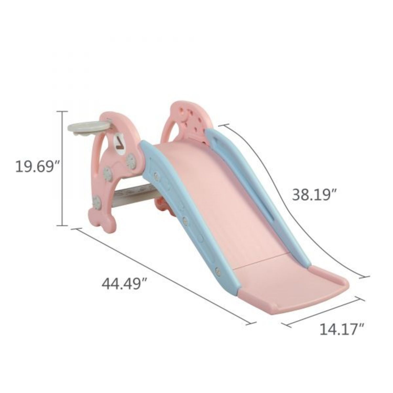 Cmgb 2 in 1 Slide， Toddler Freestanding Extra Long Slide with Basketball Hoop and Ball， Indoor Outdoor， Pink