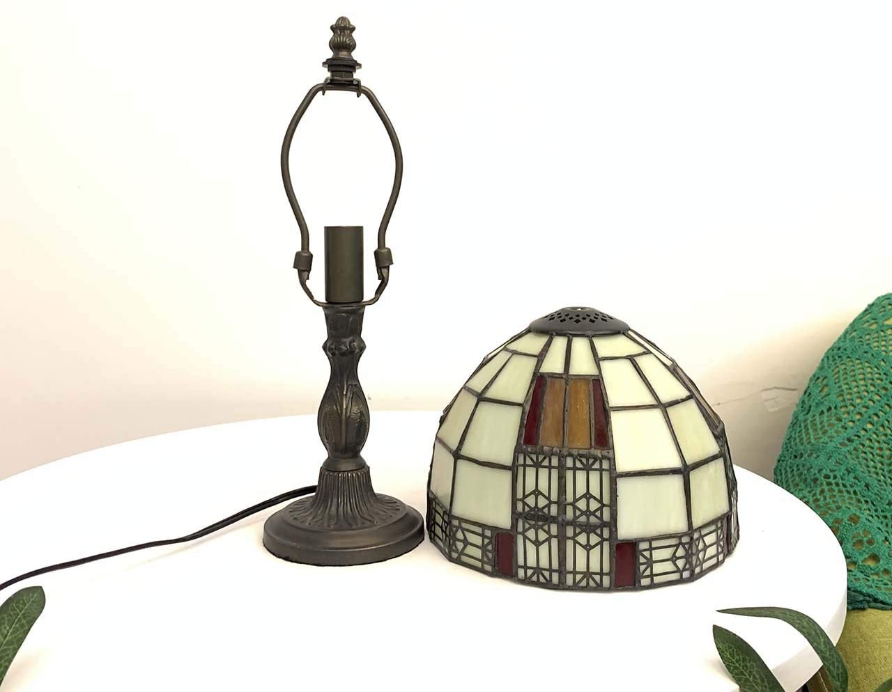 SHADY L10728 Color Block  Style Stained Glass Table Lamp with 8-inch Wide Lampshade for Bedside Bedroom Living Room  13"H