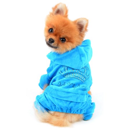 SELMAI Pet Hoodies Tracksuit Jumpsuit for Small Dogs Cats Rhinestone Crown Soft Velvet Winter Hooded Pajamas Outfits Sportswear Sweater with Hat Puppy Clothes