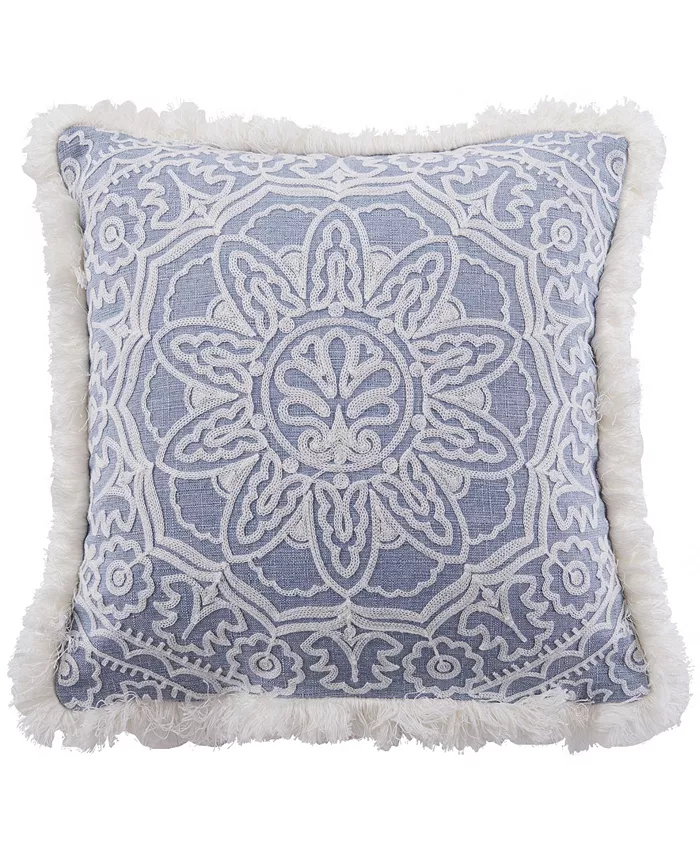 Levtex Bennett Fringe Embroidered Decorative Pillow， 18