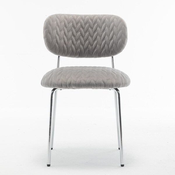 Velvet Dining Chair with Leaf Grain Ergonomic Backrest and Silver Metal Legs，Set of 2