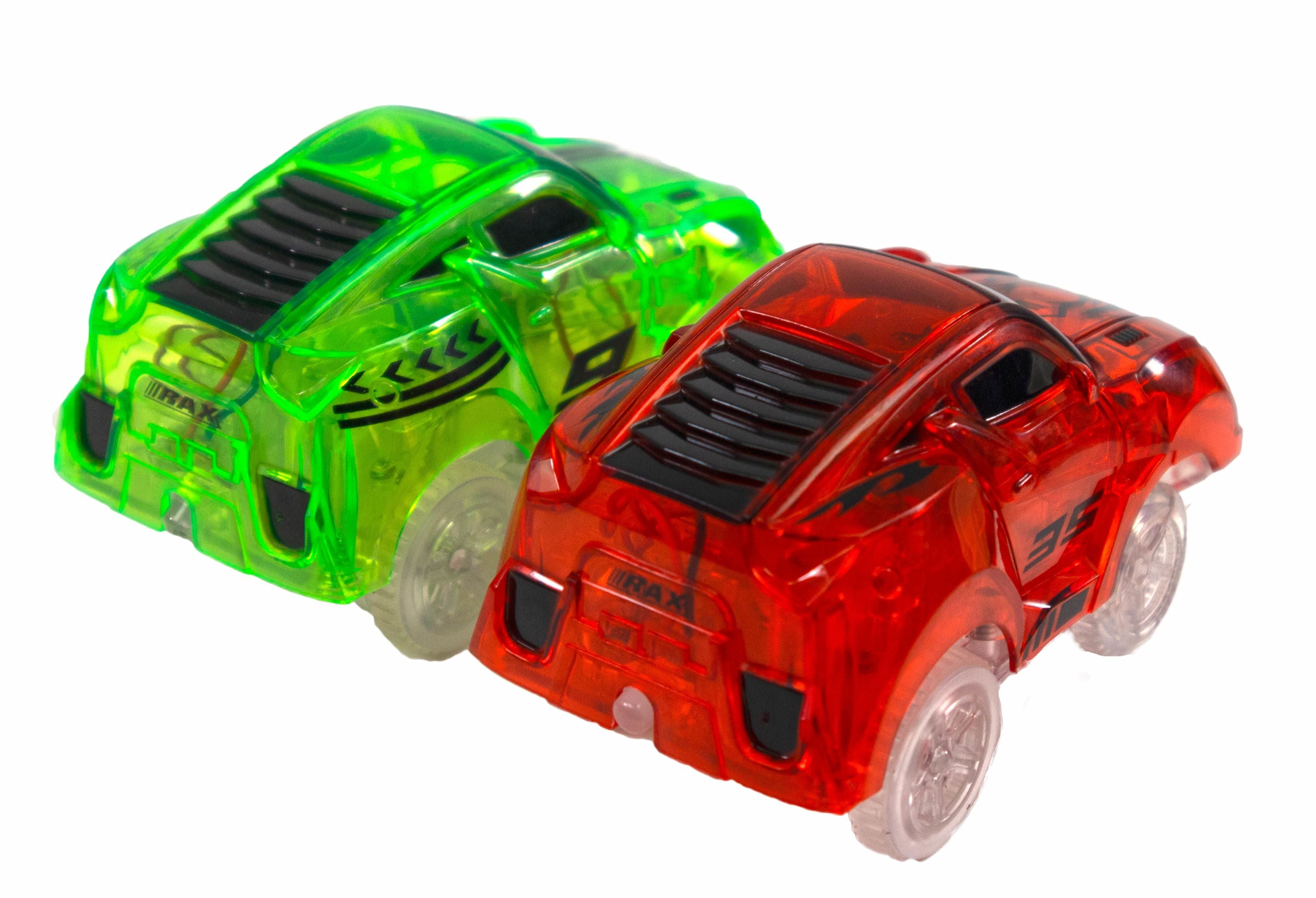2 Magical Twister Flexible Glow In the Dark Race Car Track Vehicles - New Turbo Race Cars Addon Set