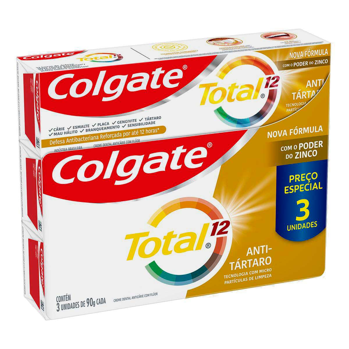Creme Dental Colgate Total 12 Anti Tartaro 3 Unidades com 90 g Cada Preco Especial