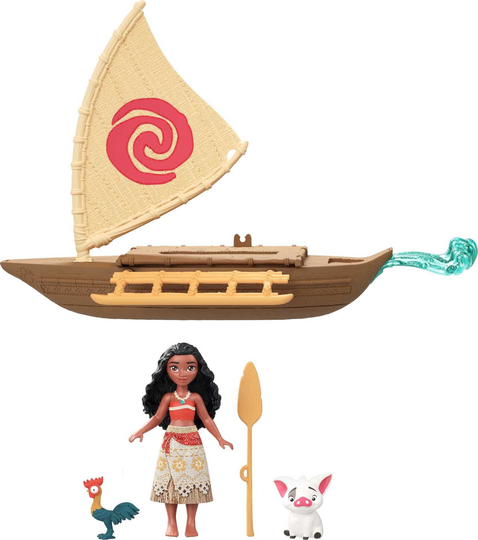 Disney Princess Moana Boat Adventure Playset with Small Doll, Floating Boat & 2 Character Friends