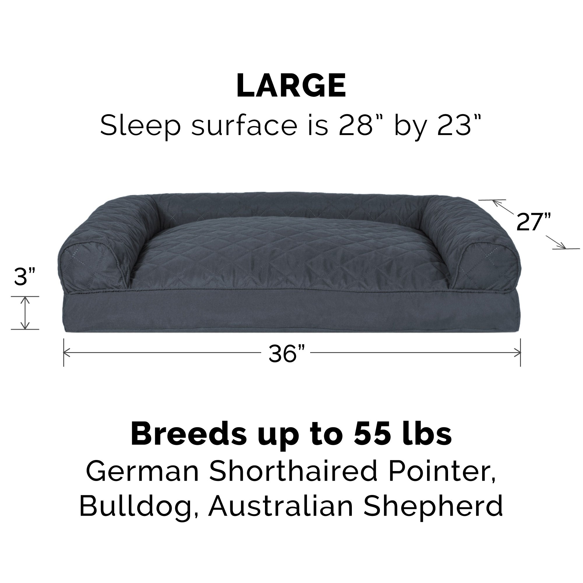 FurHaven | Quilted Pillow Sofa Pet Bed for Dogs and Cats， Iron Gray， Large