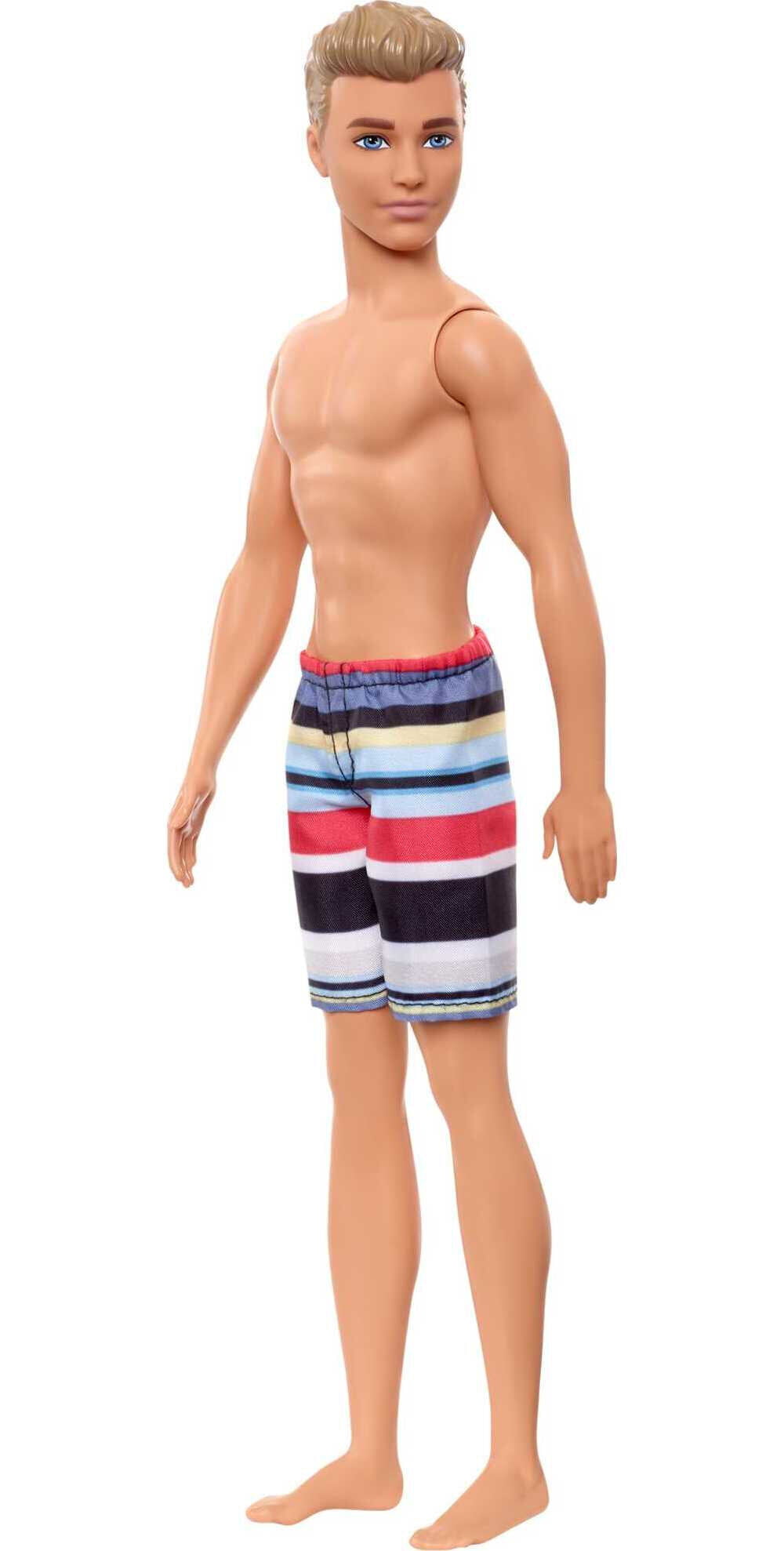 Barbie Ken Beach Doll with Blonde Hair & Striped Swimsuit