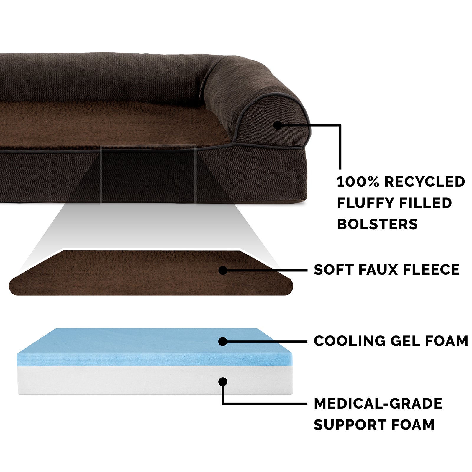 FurHaven | Cooling Gel Faux Fleece and Chenille Sofa Pet Bed for Dogs and Cats， Coffee， Medium