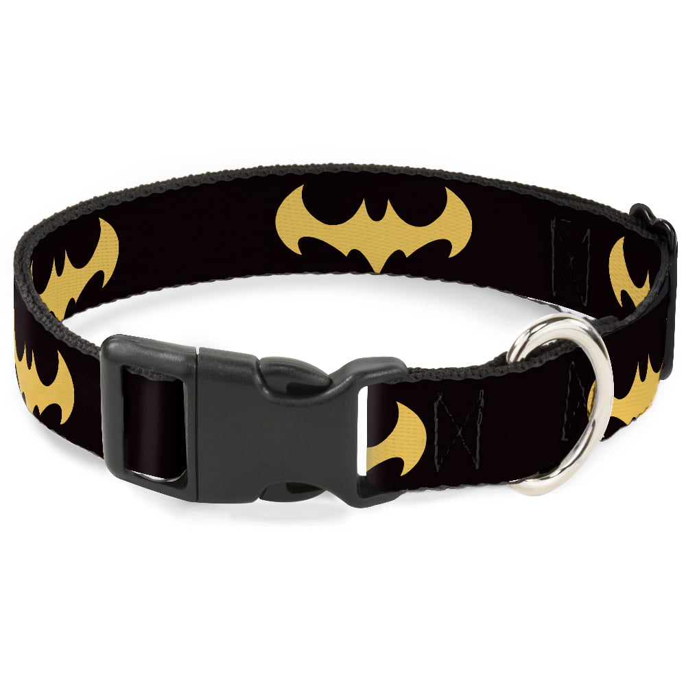 DC Comics Pet Collar， Dog Collar Plastic Buckle， DC League of Super Pets Batman Bat Logo Black Yellow， 7 to 8.5 Inches 0.5 Inch Wide