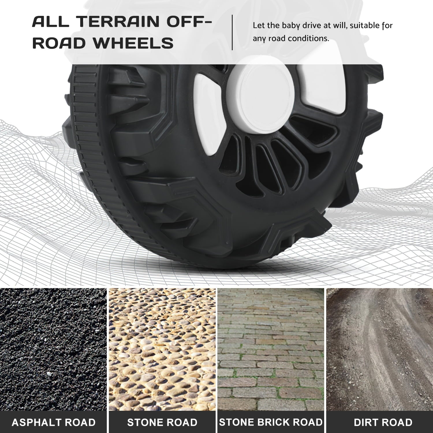 BATE Kids Ride on Toy， Battery Powered 6V 4-Wheeler ATV Quad with Music， LED Lights， White