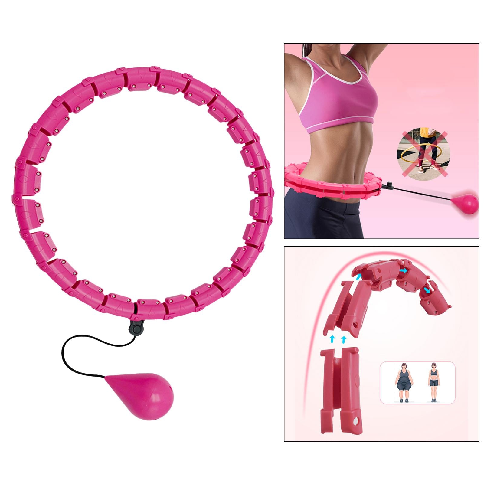 Weighted Hoops， Abdomen Fitness Exercise Massage Hoop for Adults/ ， 24 Sections Detachable Size Adjustable - Pink