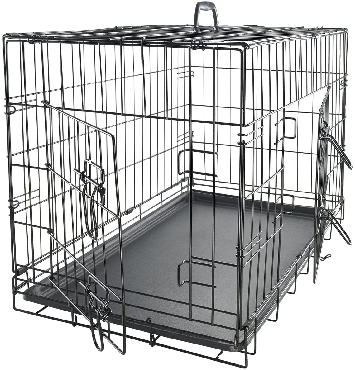 Paws and Pals Heavy Duty Foldable Double Door Dog Crate with Divider and Removable Tray (36-inch) (Medium)
