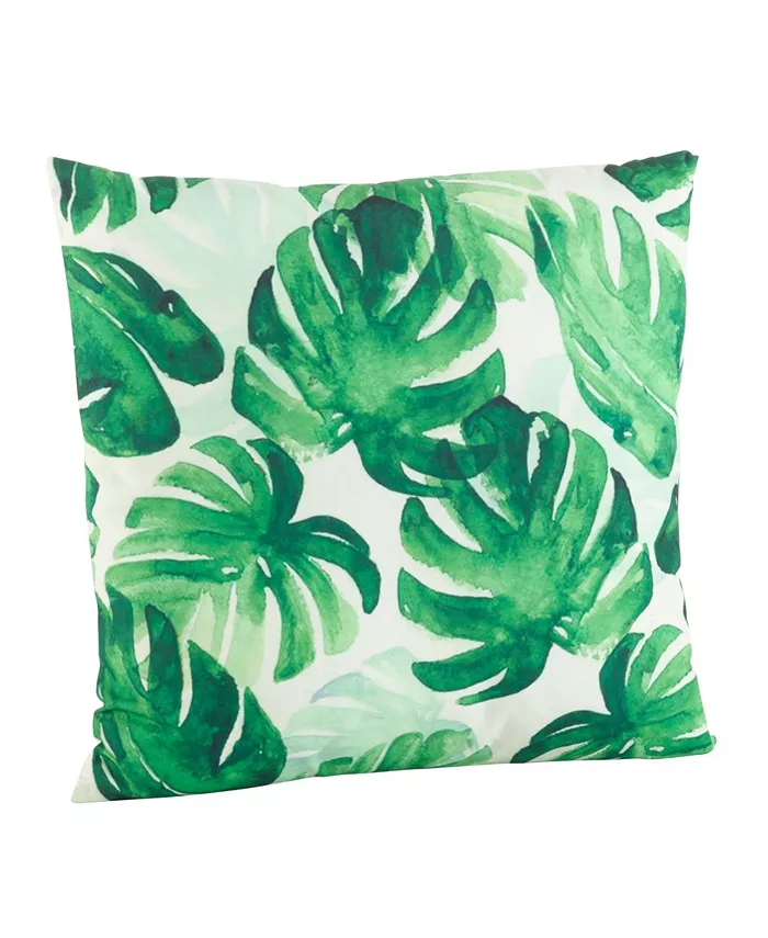 Saro Lifestyle Green Leaf Feathers Printed Decorative Pillow， 18
