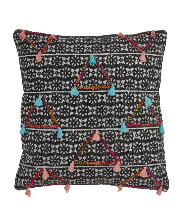 Saro Lifestyle Geometric Print Throw Pillow with Triangle Tassels， 18