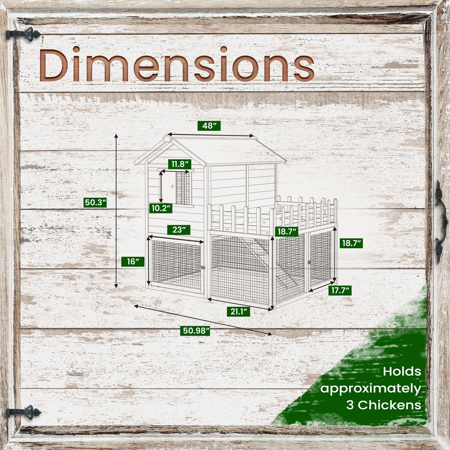 Hanover Elevated Wooden Chicken Coop with Ramp， Planting Area， Wire Mesh Run， Waterproof Roof， 4.25 Ft. x 4 Ft. x 4.2 Ft.