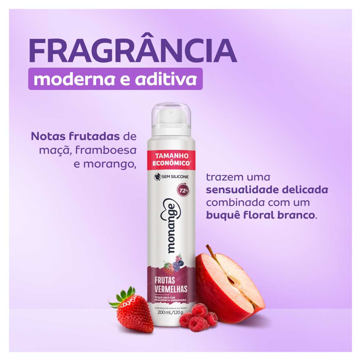 Antitranspirante Aerossol Frutas Vermelhas Monange 200ml Spray Tamanho Economico