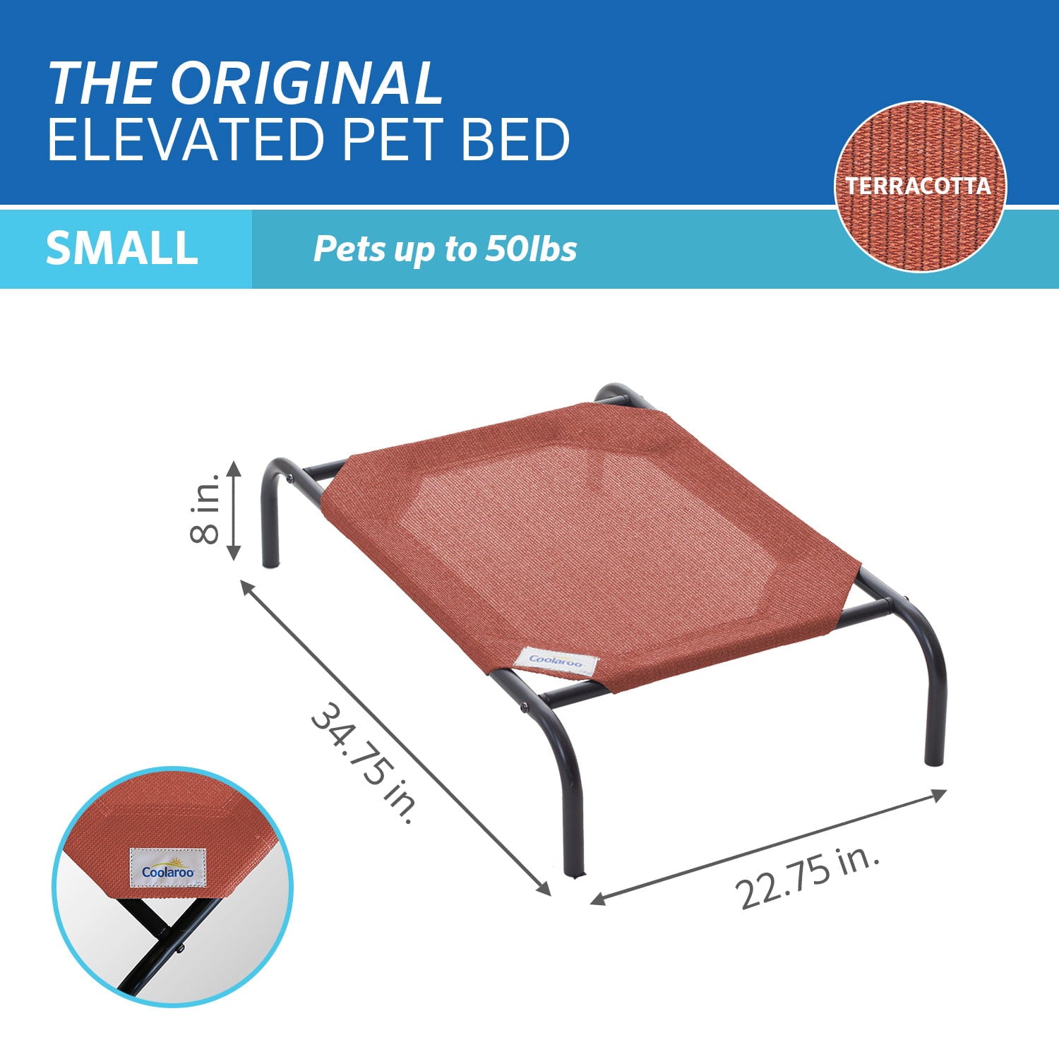 The Original Coolaroo Elevated Pet Dog Bed for Indoors and Outdoors， Small， Terracotta