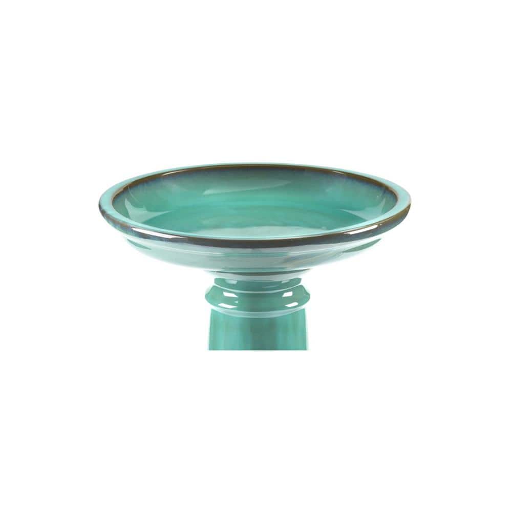 Smart Solar Wingate 15-3/4 in. Minty Teal Ceramic Traditional Birdbath 207239-MG