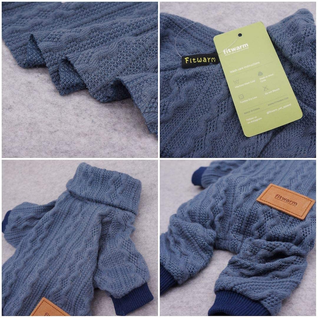 Fitwarm Dog Sweaters Turtleneck Knitted Puppy Coat Dog Outfits Knitwear Pet Coats Cat Clothes Blue Small