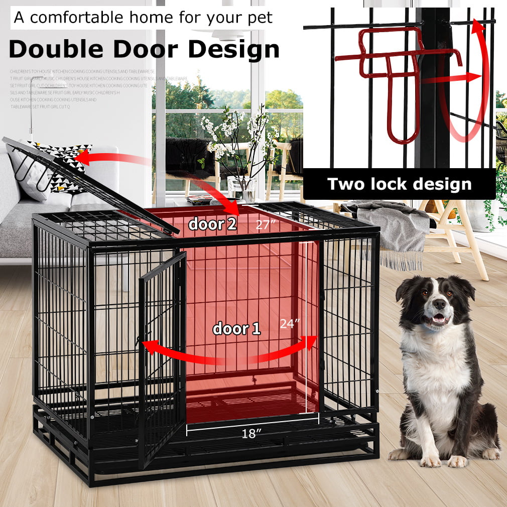 Dkelincs 42 inch Dog Cage Heavy Duty XL Dog Crate and Kennels with Wheels and Tray Dog Kennel with Double Doors for Dog Training