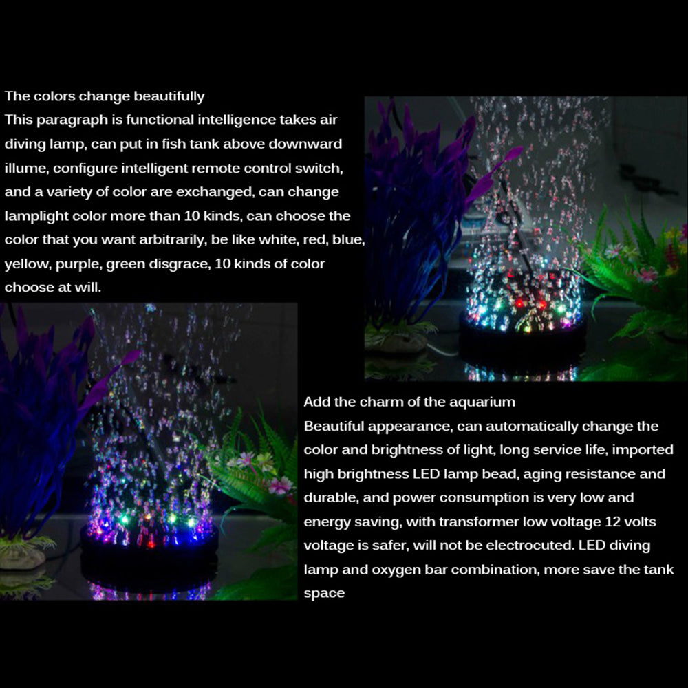 Aquarium Underwater LED Light Air Bubble Stone Colorful For Fish Tank Round Lamp With 12 Color Changing LED Light